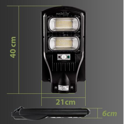 LED Димируема соларна улична лампа със сензор LED/120W/6V 6500K IP65 черен + дистанционно управление