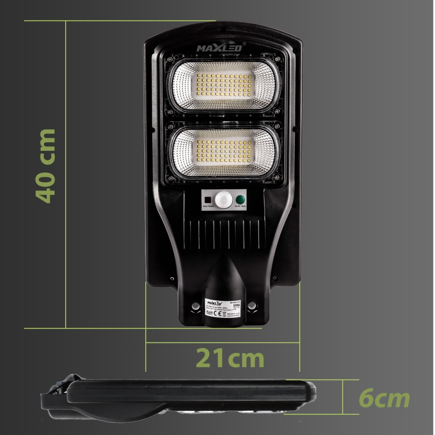 LED Димируема соларна улична лампа със сензор LED/120W/6V 6500K IP65 черен + дистанционно управление