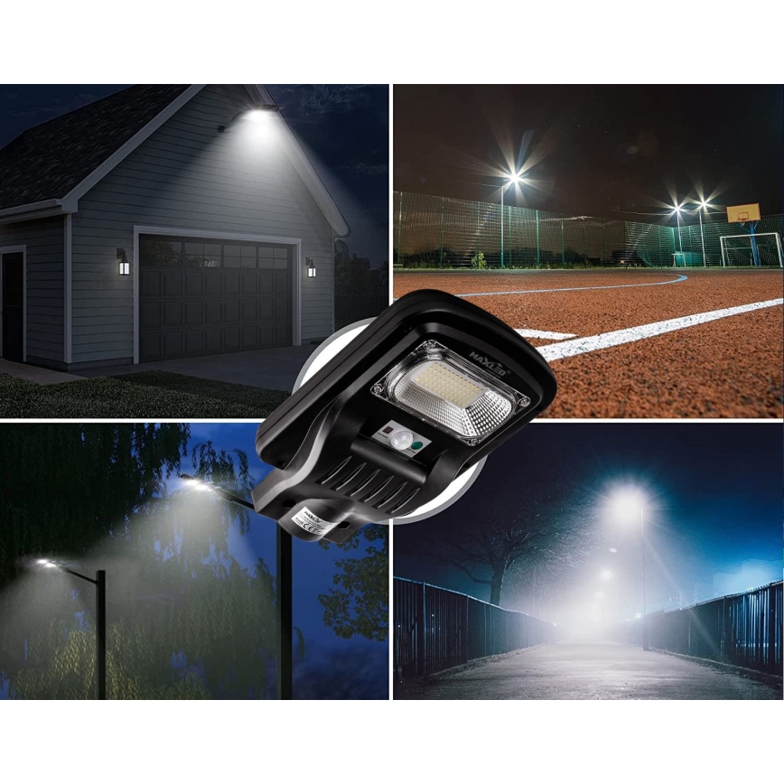 LED Димируема соларна улична лампа със сензор LED/150W/6V 6500K IP65 черен + дистанционно управление