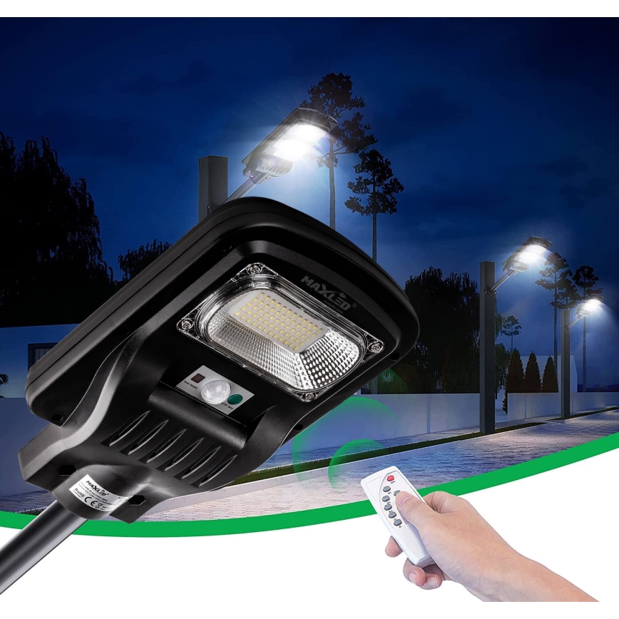 LED Димируема соларна улична лампа със сензор LED/150W/6V 6500K IP65 черен + дистанционно управление