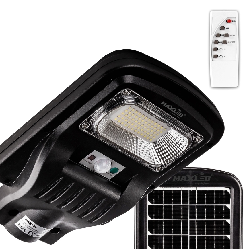 LED Димируема соларна улична лампа със сензор LED/150W/6V 6500K IP65 черен + дистанционно управление