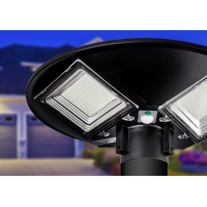 LED Димируема соларна улична лампа със сензор LED/15W/6V 11000 mAh 6500K IP65 черен + дистанционно управление