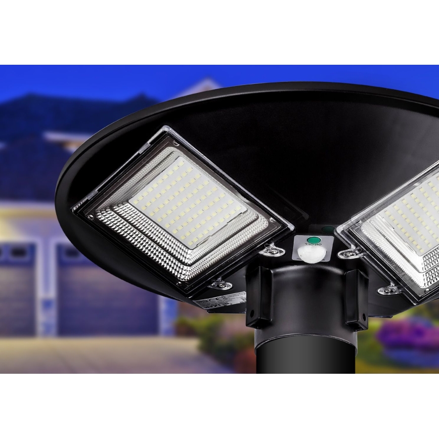 LED Димируема соларна улична лампа със сензор LED/15W/6V 11000 mAh 6500K IP65 черен + дистанционно управление