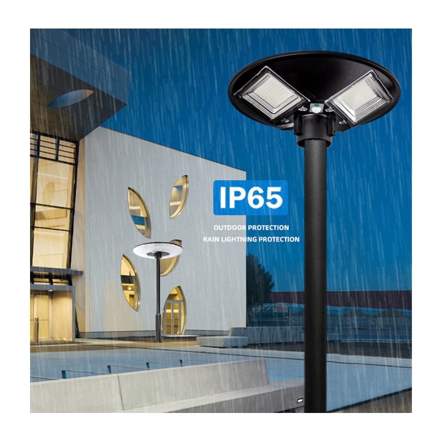 LED Димируема соларна улична лампа със сензор LED/15W/6V 11000 mAh 6500K IP65 черен + дистанционно управление