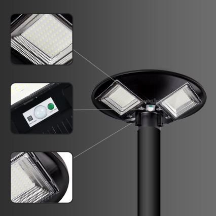 LED Димируема соларна улична лампа със сензор LED/15W/6V 11000 mAh 6500K IP65 черен + дистанционно управление