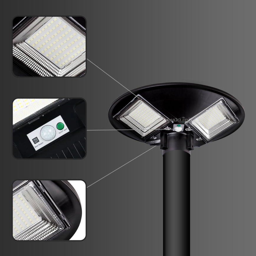 LED Димируема соларна улична лампа със сензор LED/15W/6V 11000 mAh 6500K IP65 черен + дистанционно управление