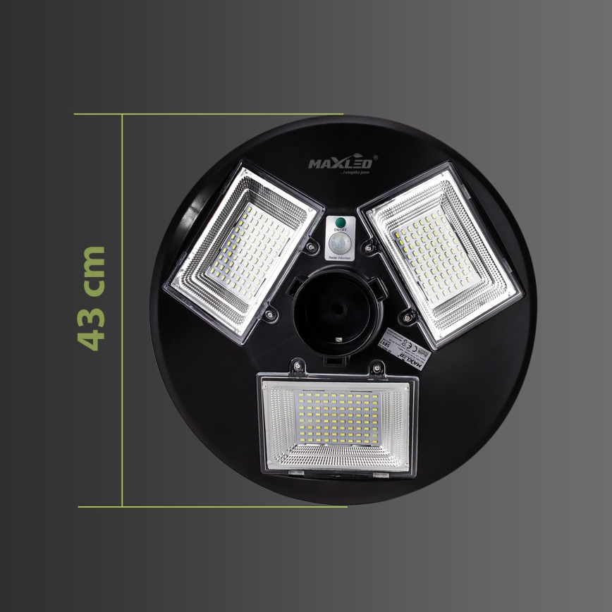 LED Димируема соларна улична лампа със сензор LED/15W/6V 11000 mAh 6500K IP65 черен + дистанционно управление