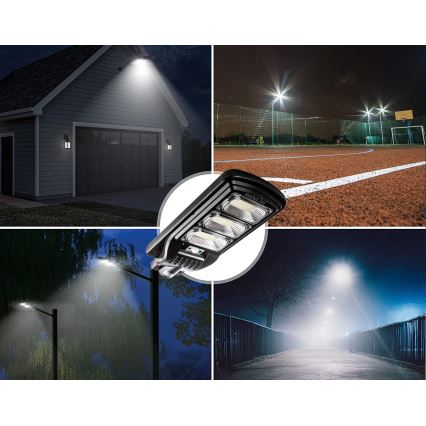LED Димируема соларна улична лампа със сензор LED/180W/6V 6500K IP65 черен + дистанционно управление