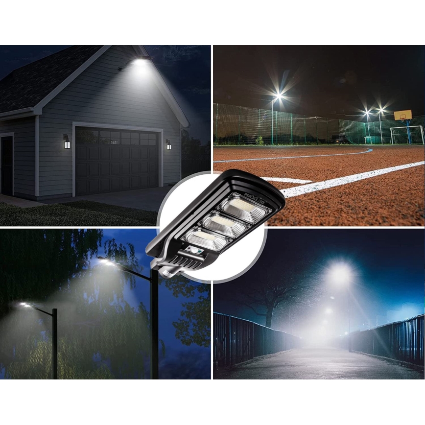 LED Димируема соларна улична лампа със сензор LED/180W/6V 6500K IP65 черен + дистанционно управление