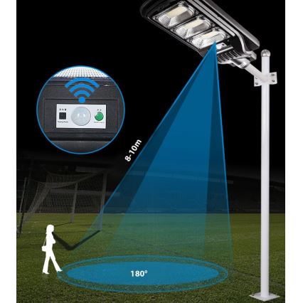 LED Димируема соларна улична лампа със сензор LED/180W/6V 6500K IP65 черен + дистанционно управление