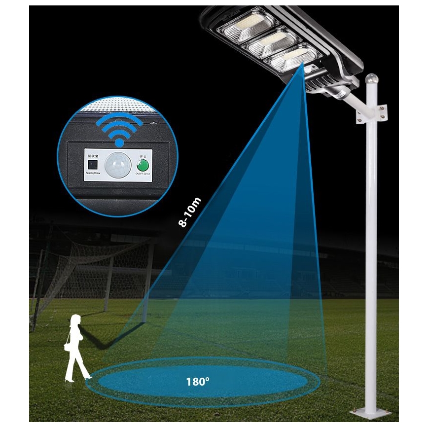 LED Димируема соларна улична лампа със сензор LED/180W/6V 6500K IP65 черен + дистанционно управление