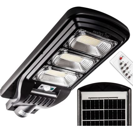 LED Димируема соларна улична лампа със сензор LED/180W/6V 6500K IP65 черен + дистанционно управление