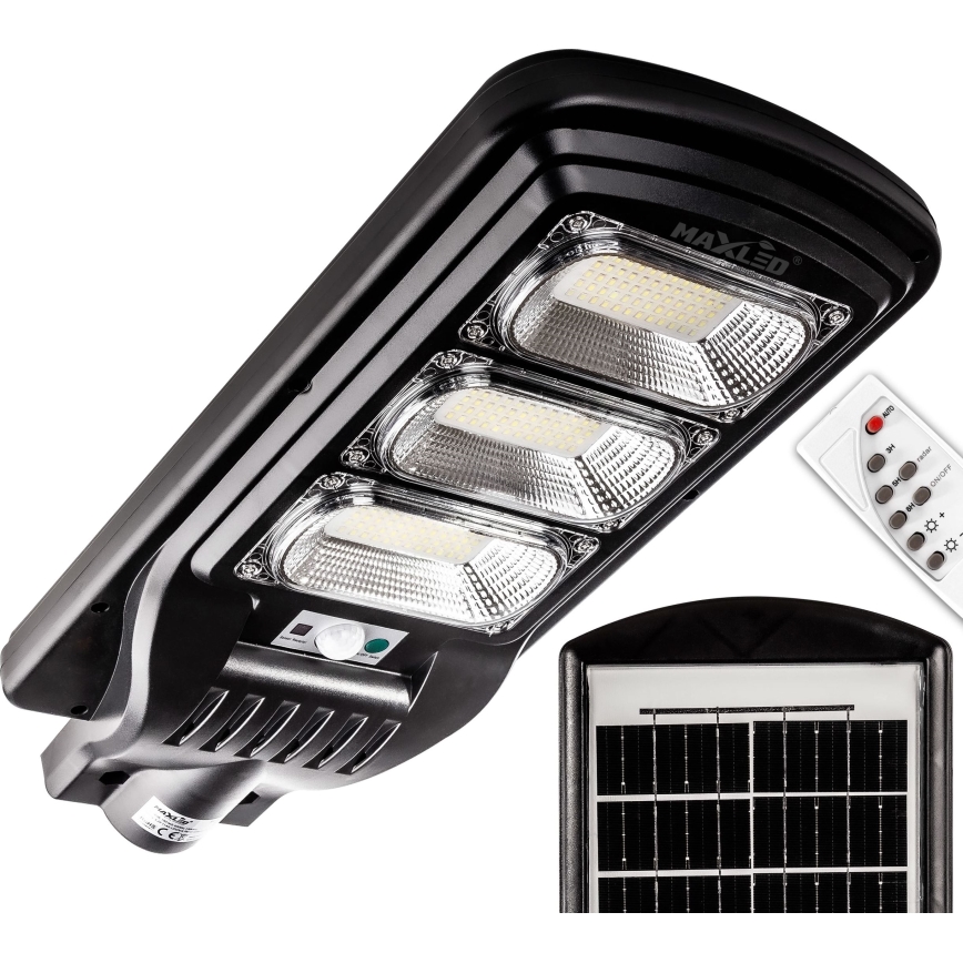 LED Димируема соларна улична лампа със сензор LED/180W/6V 6500K IP65 черен + дистанционно управление