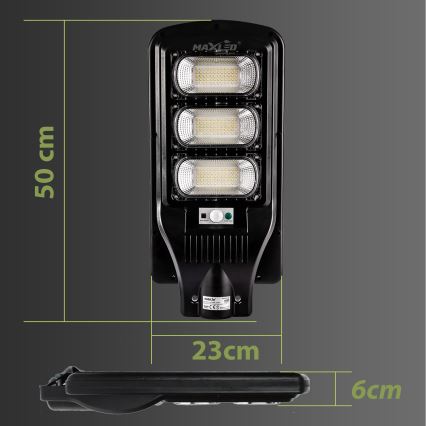 LED Димируема соларна улична лампа със сензор LED/180W/6V 6500K IP65 черен + дистанционно управление