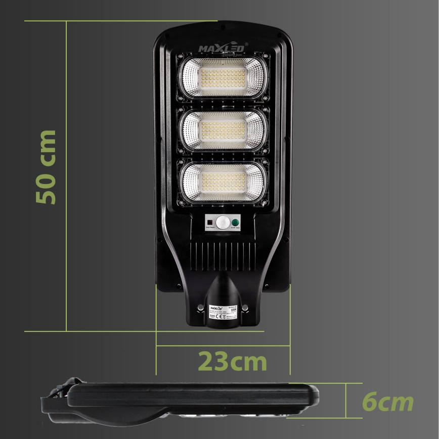 LED Димируема соларна улична лампа със сензор LED/180W/6V 6500K IP65 черен + дистанционно управление
