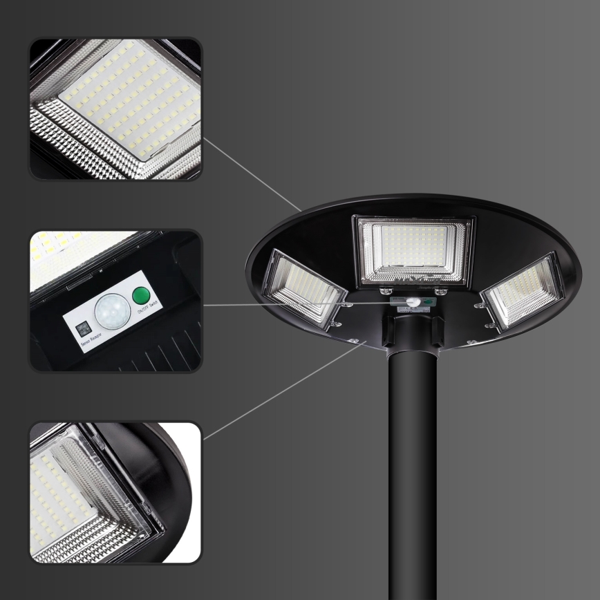 LED Димируема соларна улична лампа със сензор LED/22W/6V 18000 mAh 6500K IP65 черен + дистанционно управление