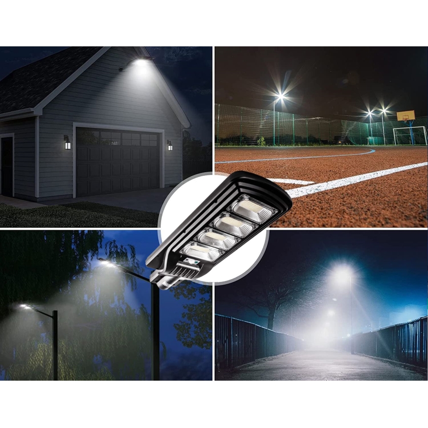 LED Димируема соларна улична лампа със сензор LED/240W/6V 6500K IP65 черен + дистанционно управление
