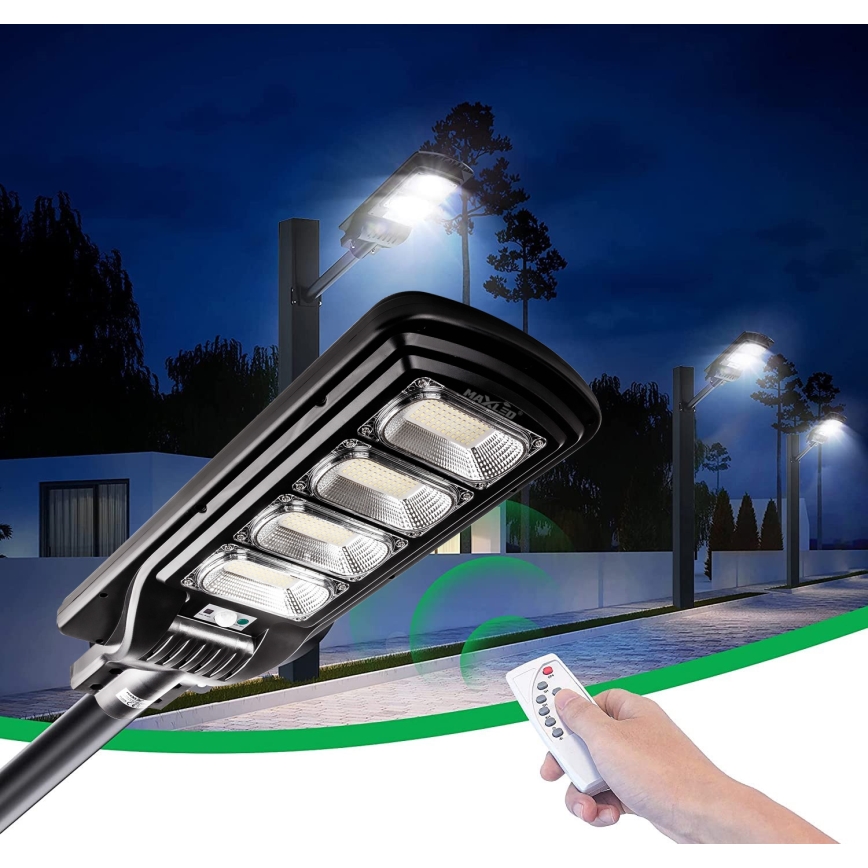 LED Димируема соларна улична лампа със сензор LED/240W/6V 6500K IP65 черен + дистанционно управление
