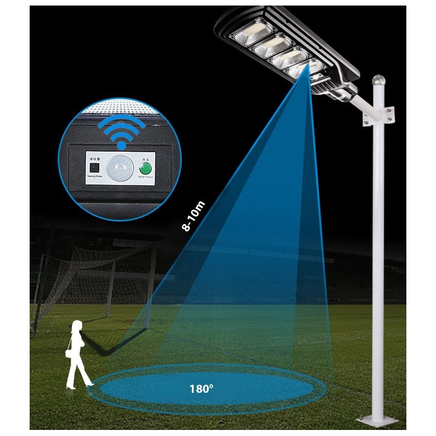 LED Димируема соларна улична лампа със сензор LED/240W/6V 6500K IP65 черен + дистанционно управление