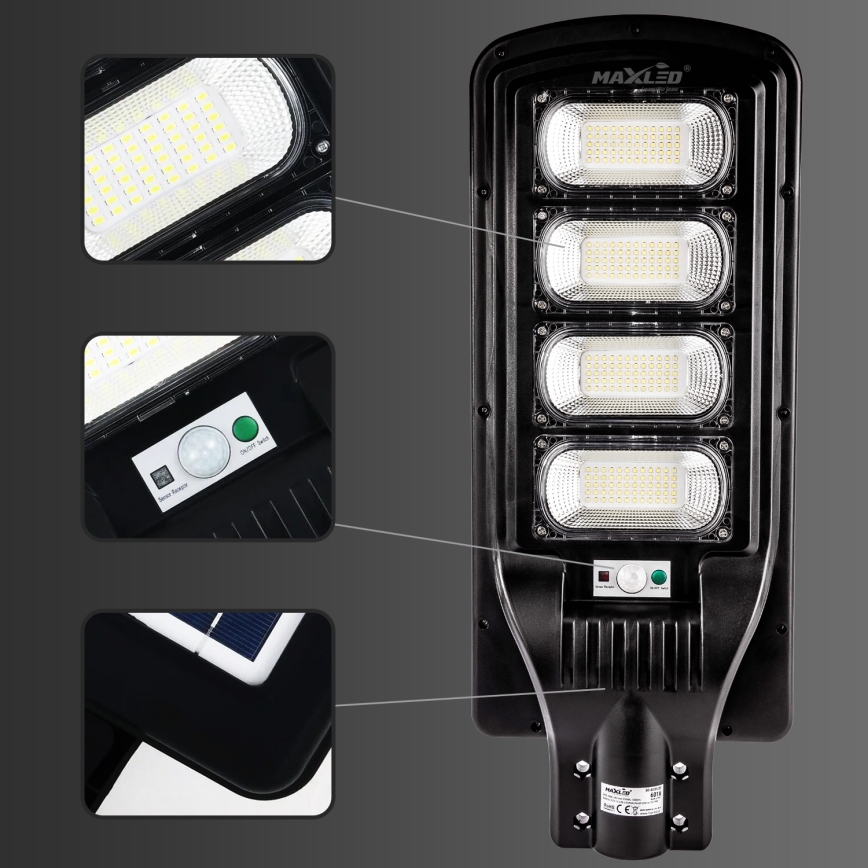 LED Димируема соларна улична лампа със сензор LED/240W/6V 6500K IP65 черен + дистанционно управление