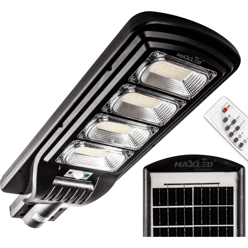 LED Димируема соларна улична лампа със сензор LED/240W/6V 6500K IP65 черен + дистанционно управление