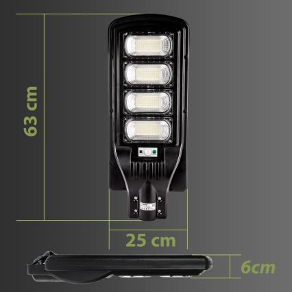 LED Димируема соларна улична лампа със сензор LED/240W/6V 6500K IP65 черен + дистанционно управление