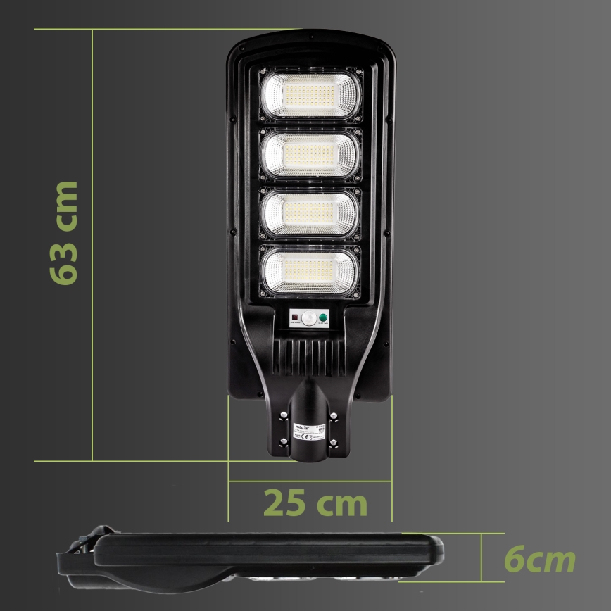 LED Димируема соларна улична лампа със сензор LED/240W/6V 6500K IP65 черен + дистанционно управление