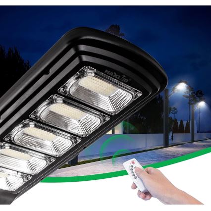 LED Димируема соларна улична лампа със сензор LED/300W/6V 6500K IP65 черен + дистанционно управление