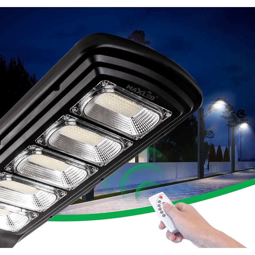 LED Димируема соларна улична лампа със сензор LED/300W/6V 6500K IP65 черен + дистанционно управление