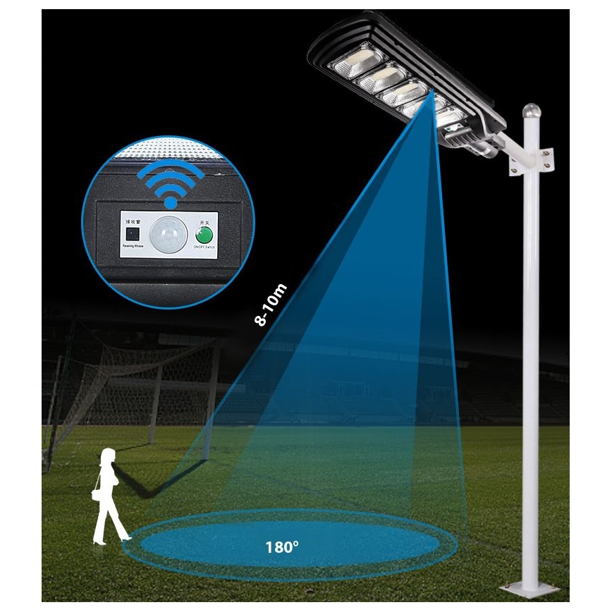 LED Димируема соларна улична лампа със сензор LED/300W/6V 6500K IP65 черен + дистанционно управление
