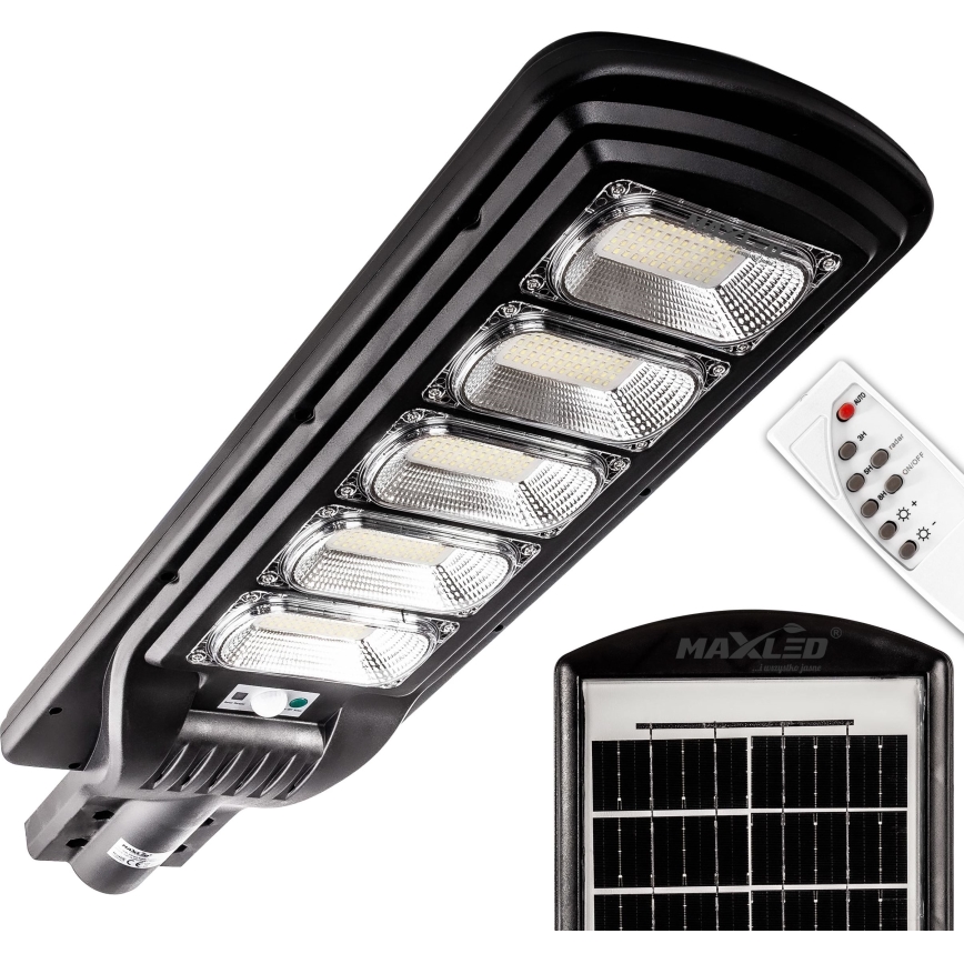 LED Димируема соларна улична лампа със сензор LED/300W/6V 6500K IP65 черен + дистанционно управление