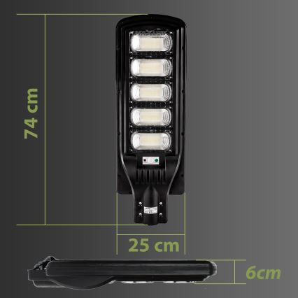 LED Димируема соларна улична лампа със сензор LED/300W/6V 6500K IP65 черен + дистанционно управление