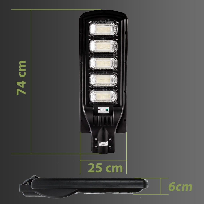 LED Димируема соларна улична лампа със сензор LED/300W/6V 6500K IP65 черен + дистанционно управление
