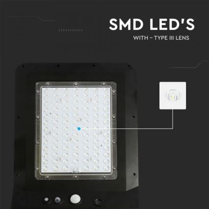 LED Соларна улична лампа със сензор LED/40W/9,6V IP65 6000K 12000 mAh + дистанционно управление