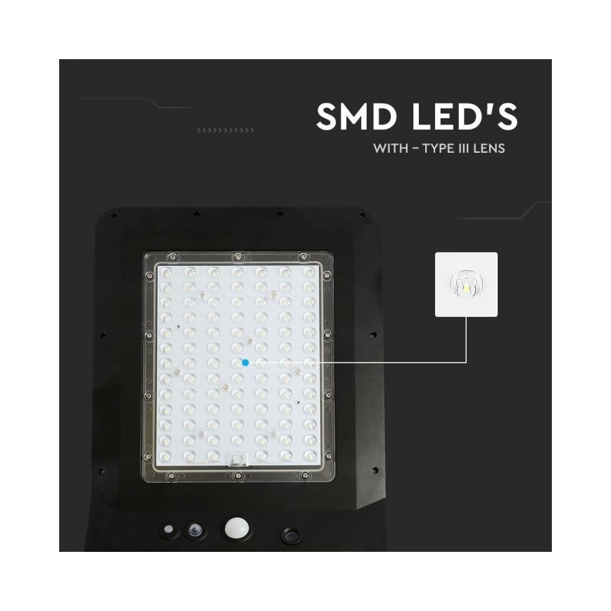 LED Соларна улична лампа със сензор LED/40W/9,6V IP65 6000K 12000 mAh + дистанционно управление