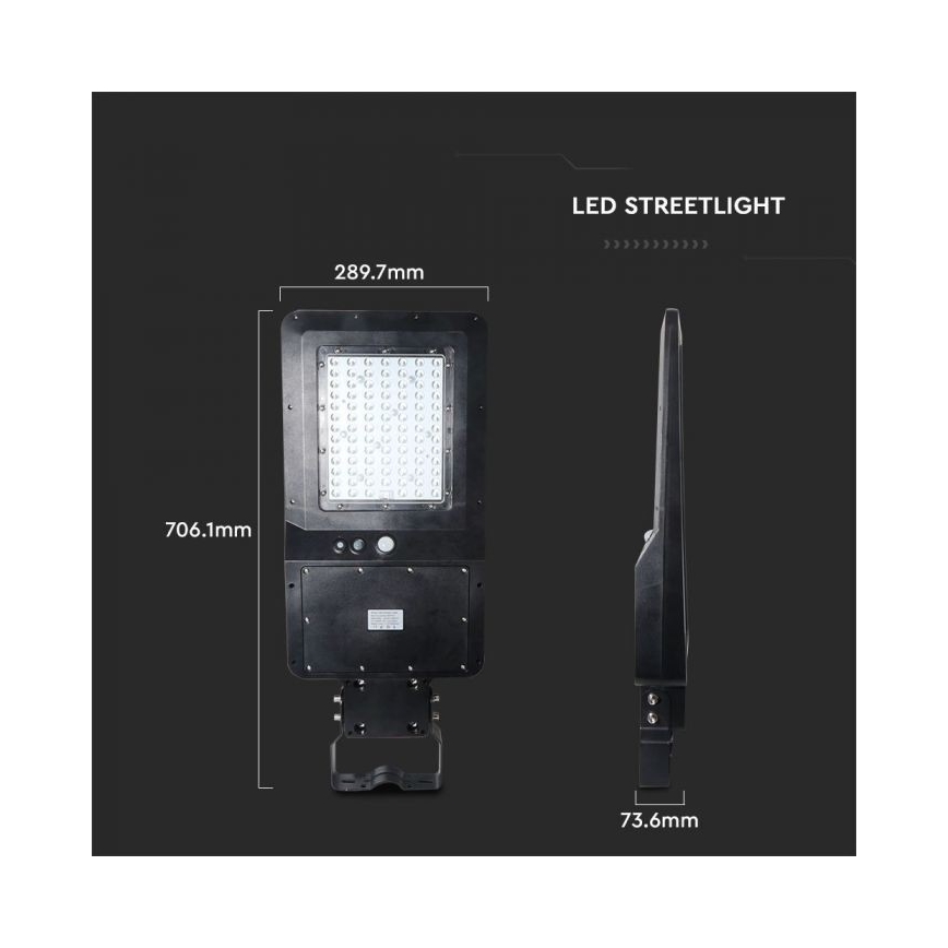 LED Соларна улична лампа със сензор LED/40W/9,6V IP65 6000K 12000 mAh + дистанционно управление