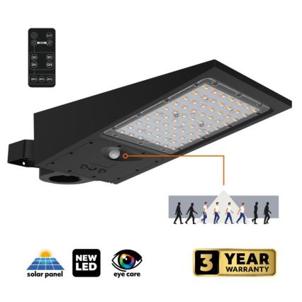 Димируема LED соларна улична лампа със сензор STREET LED/30W/9,6V 3000/4000K 6000 mAh IP65 + дистанционно управление