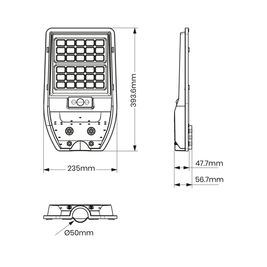 LED Соларна улична лампа VIA 50W/5000 mAh 3,2V 6000K IP65 + дистанционно