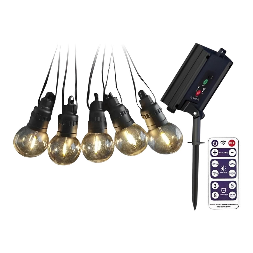 LED Соларна верига 10xLED/0,5/4,5V 12 m 3000K IP44 1200 mAh + дистанционно управление