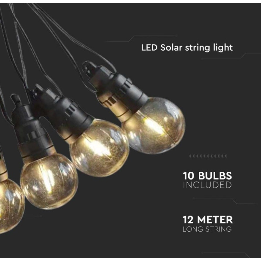 LED Соларна верига 10xLED/0,5/4,5V 12 m 3000K IP44 1200 mAh + дистанционно управление