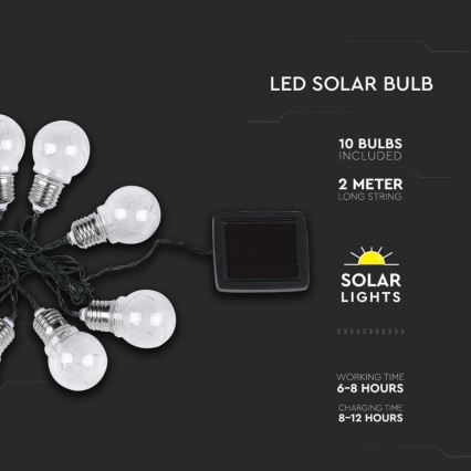 LED Соларна верига 10xLED/1W/1,2V 2 мIP44 3000K