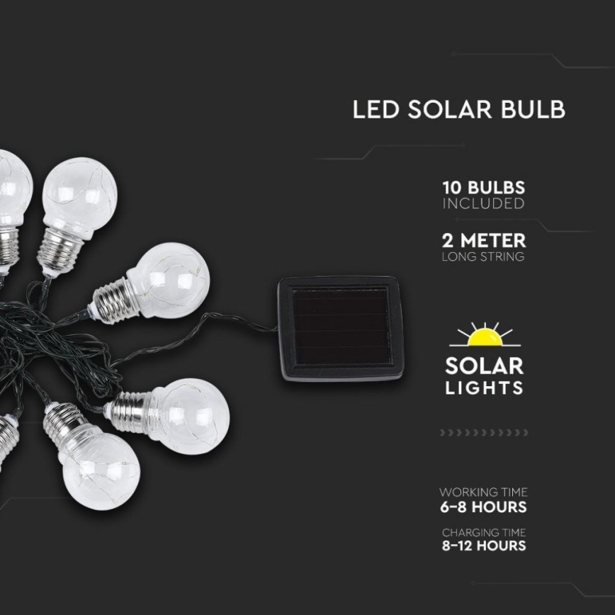 LED Соларна верига 10xLED/1W/1,2V 2 мIP44 3000K
