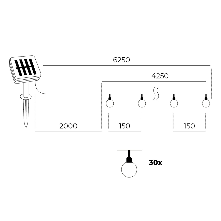 LED Соларна верига 30xLED/0,12W/1,2V 1xAA 3000K IP44 400 mAh