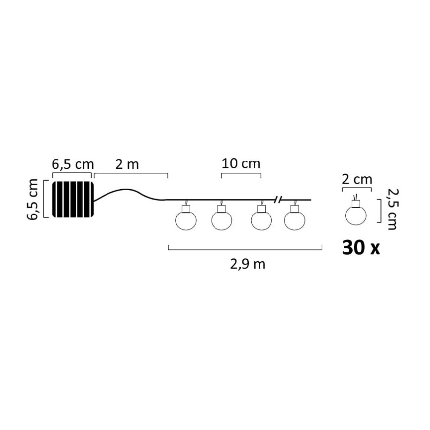 LED Соларна верига 30xLED/8 функции 300 mAh 4,9m IP44 топло бяло