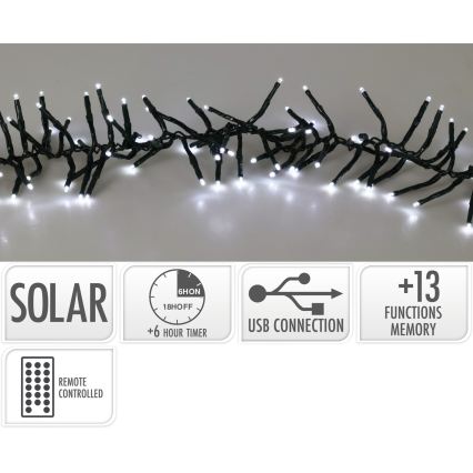 LED соларен гирлянд 768xLED/3,7V/13 функции 1200 mAh 8,6 m IP44 студено бяло + дистанционно управление