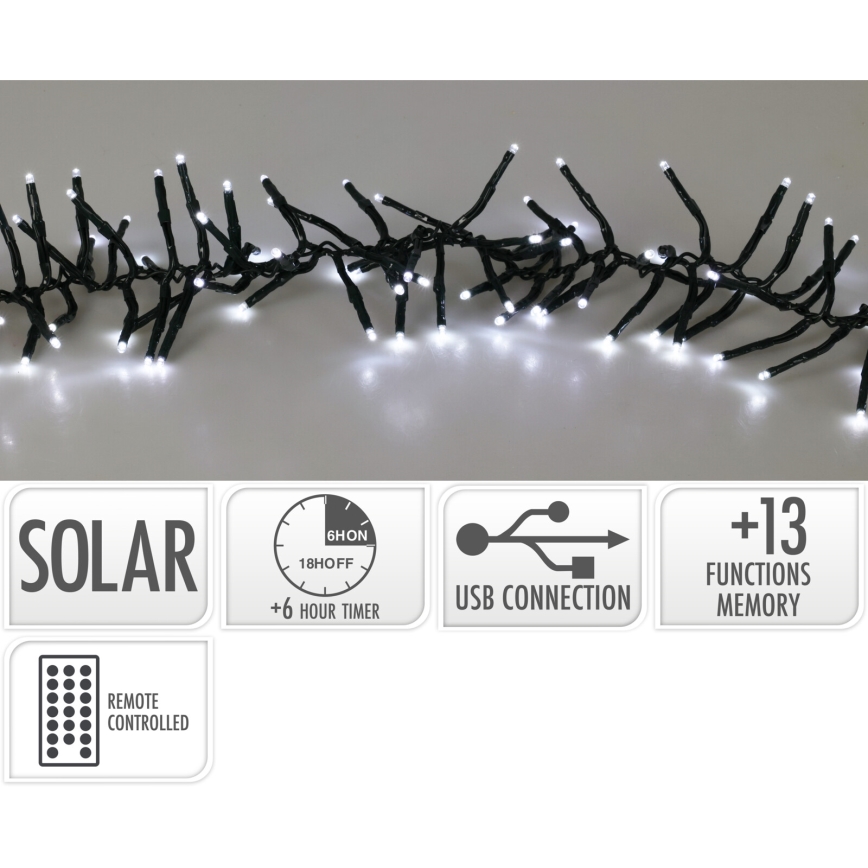 LED соларен гирлянд 768xLED/3,7V/13 функции 1200 mAh 8,6 m IP44 студено бяло + дистанционно управление