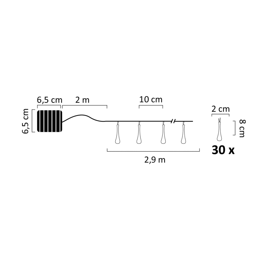 LED Соларна верига ICE 30xLED/1,2V 300 mAh IP44