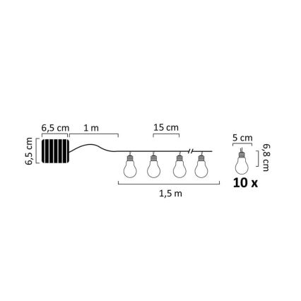 LED соларна верига PARTY 10xLED/1,2V 400 mAh IP44