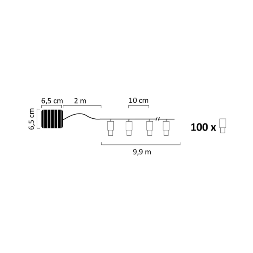 LED Соларна верига SHINE 100xLED/1,2V 400 mAh 11, 9 m IP44