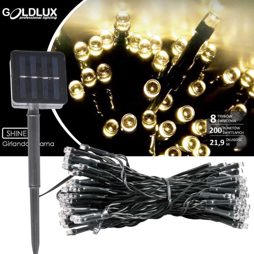 LED Соларна верига SHINE 200xLED/1,2V 600 mAh 21,9 m IP44